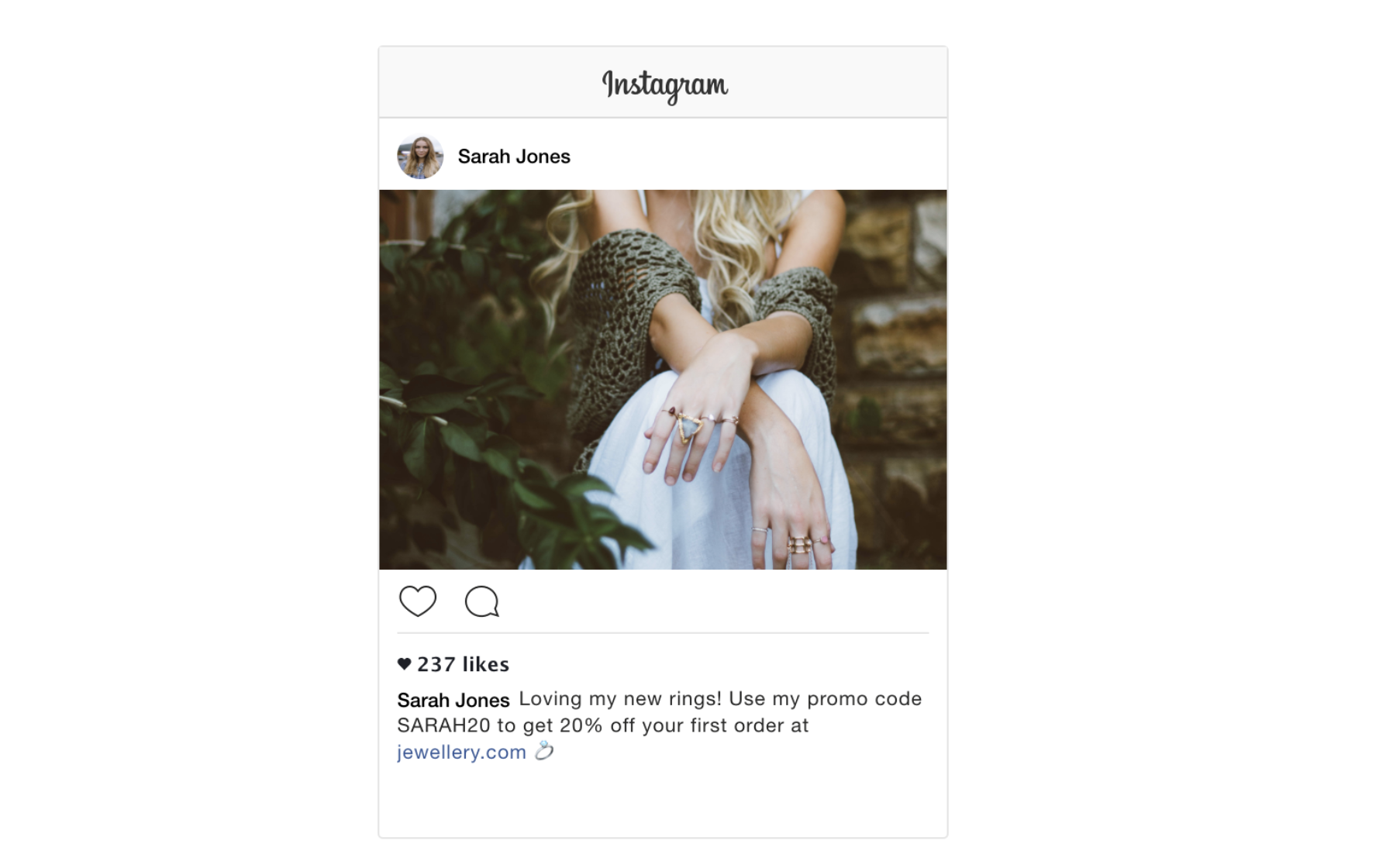 Demo of how promo codes look on Instagram